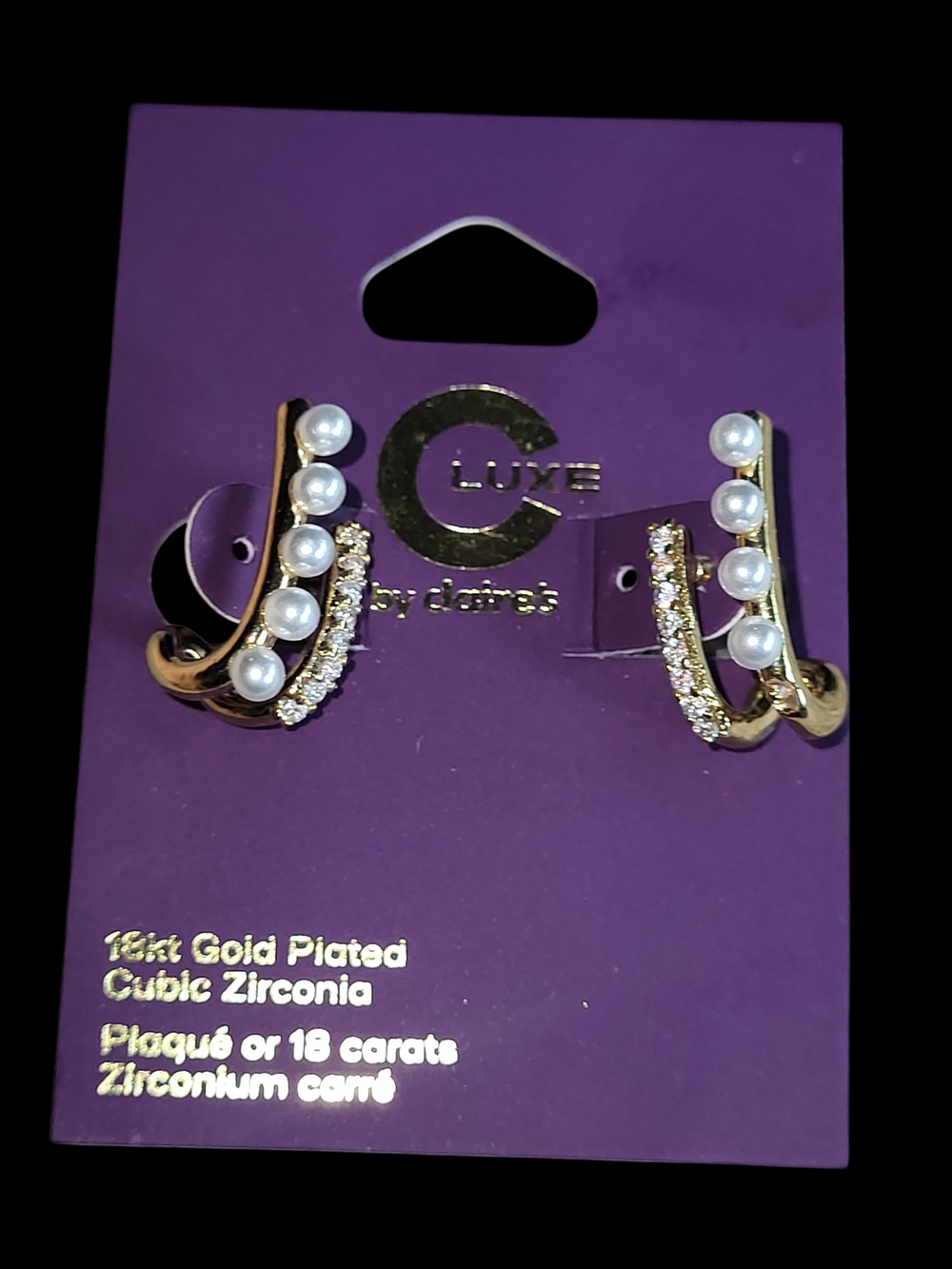 Claire's Gold Pearl & CZ Double Hoop Earrings